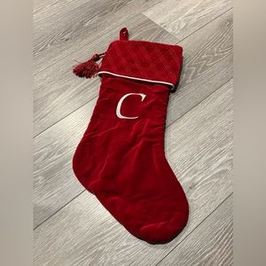 Large “C” Monogram Christmas stocking in red & white.